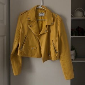 Bershka yellow cropped leather jacket